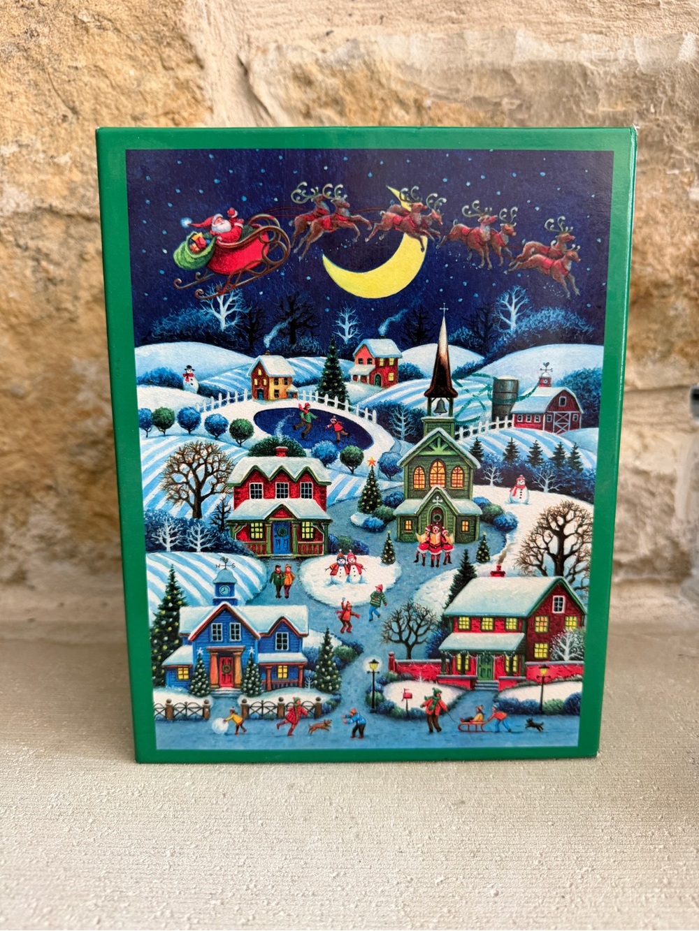 Brother Sister Christmas Party Village Town Snow Scene 500 Piece Puzzle Oversize
